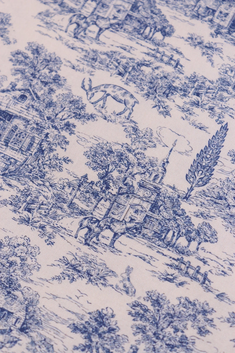 Vintage Blue Print Fabric - Cotton Muslin Textile for Sewing & Crafts 90x110CM
