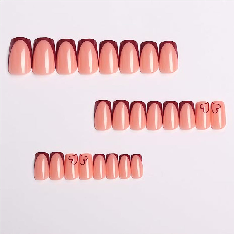 Valentine's Day Press On Nails - Medium Square French Tip Heart Design