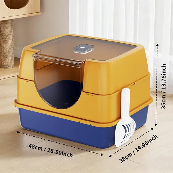 Enclosed Cat Litter Box with Odor Control & Flip-Top Design - Stainless Steel Base