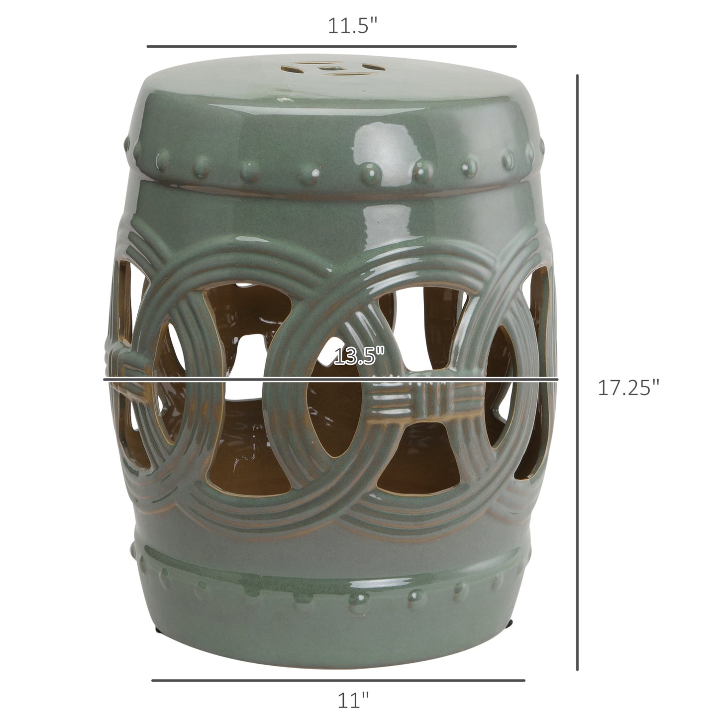 Ceramic Garden Stool with Double-Coin Design - Green