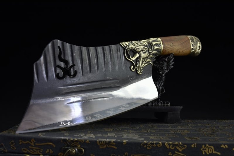 Fire Dragon Bone Cutter - 33.5 cm Spring Steel Blade, Rosewood Handle