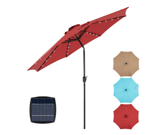 10ft Solar LED Patio Umbrella with Tilt Adjustment & UV Protection