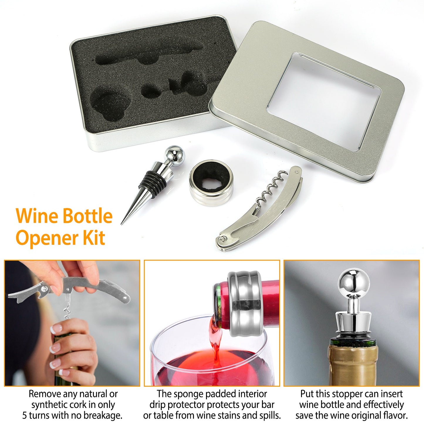 3-Piece Multifunctional Wine Bottle Opener Set - Silver