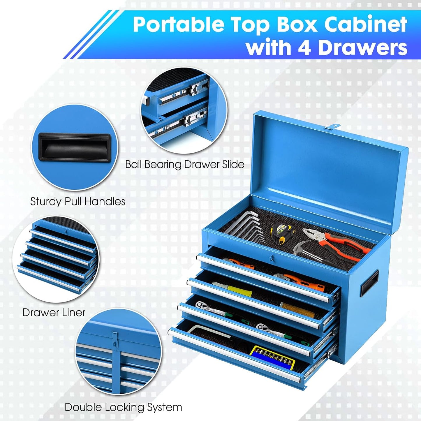 5-Drawer Rolling Tool Chest with Lockable Storage and Wheels, Garage Organizer - Blue