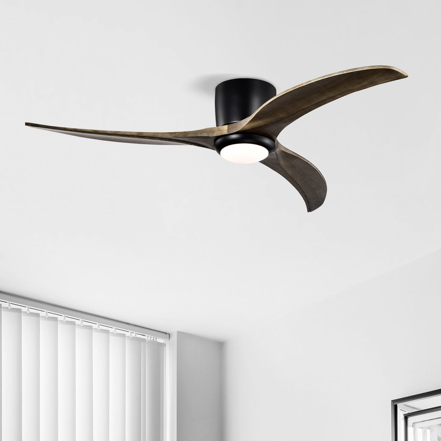 52" Flush Mount Ceiling Fan with Lights & Remote Control - Matte Black