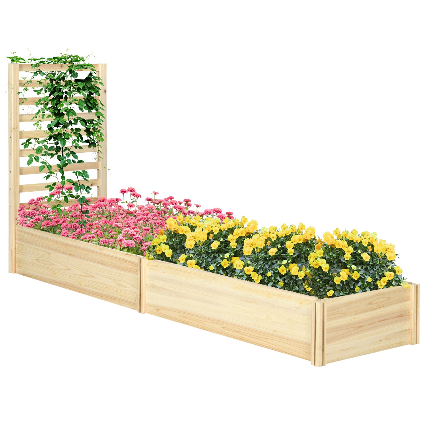 Wood Planter Box with Trellis for Climbing Plants - Outdoor Garden Bed 91x24x43 Natural Wood