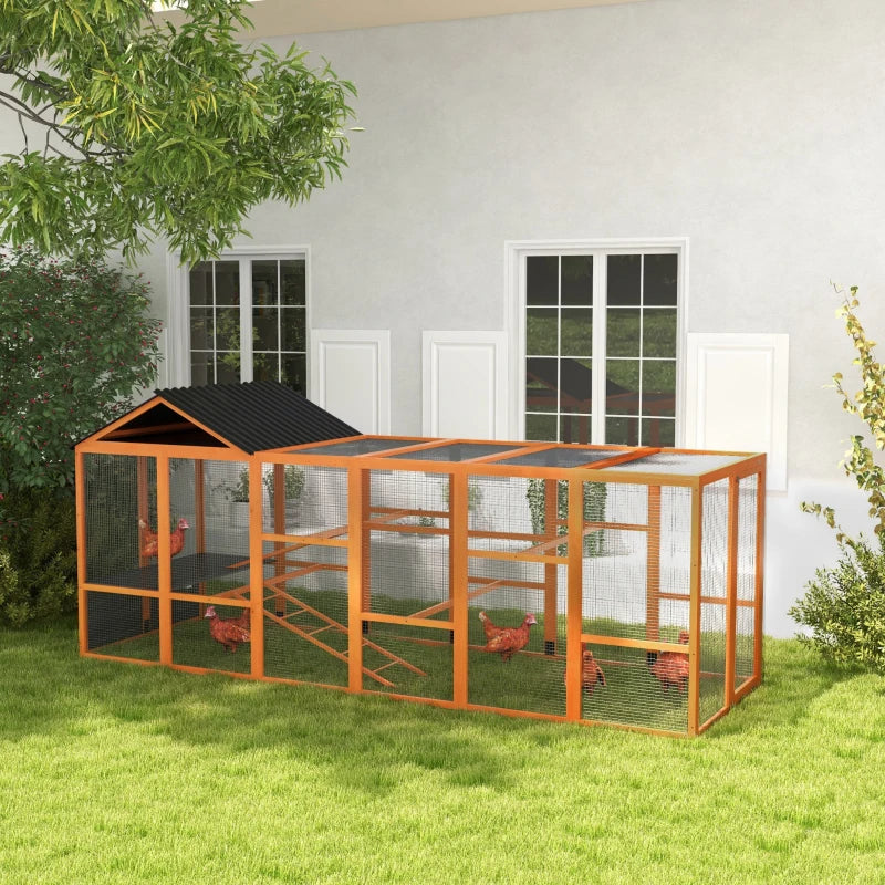 Wooden Chicken Coop Run for 6-10 Chickens with Storage & Perches