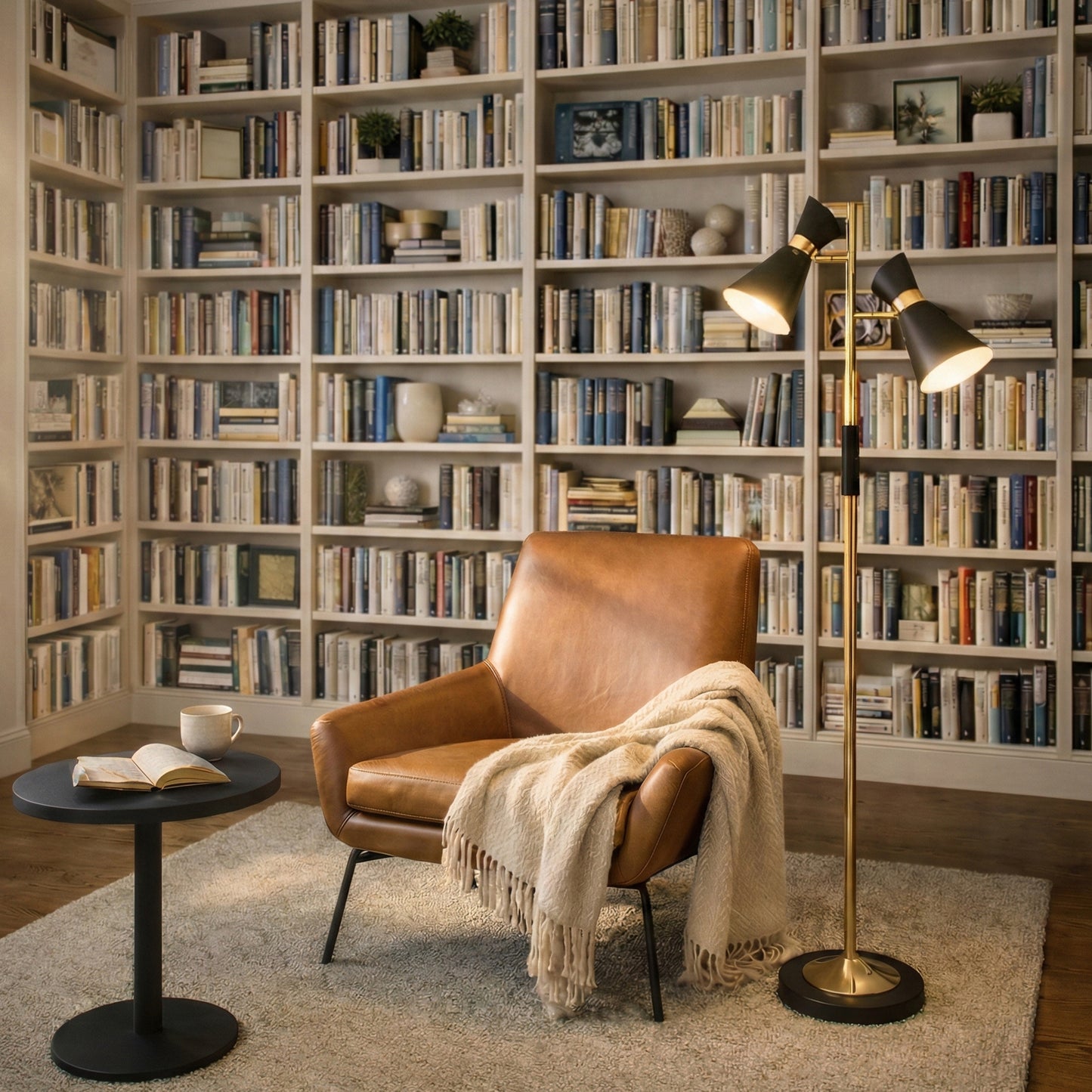 Axis Brassed Gold Floor Lamp With 4-Way Double Spots Metal Base