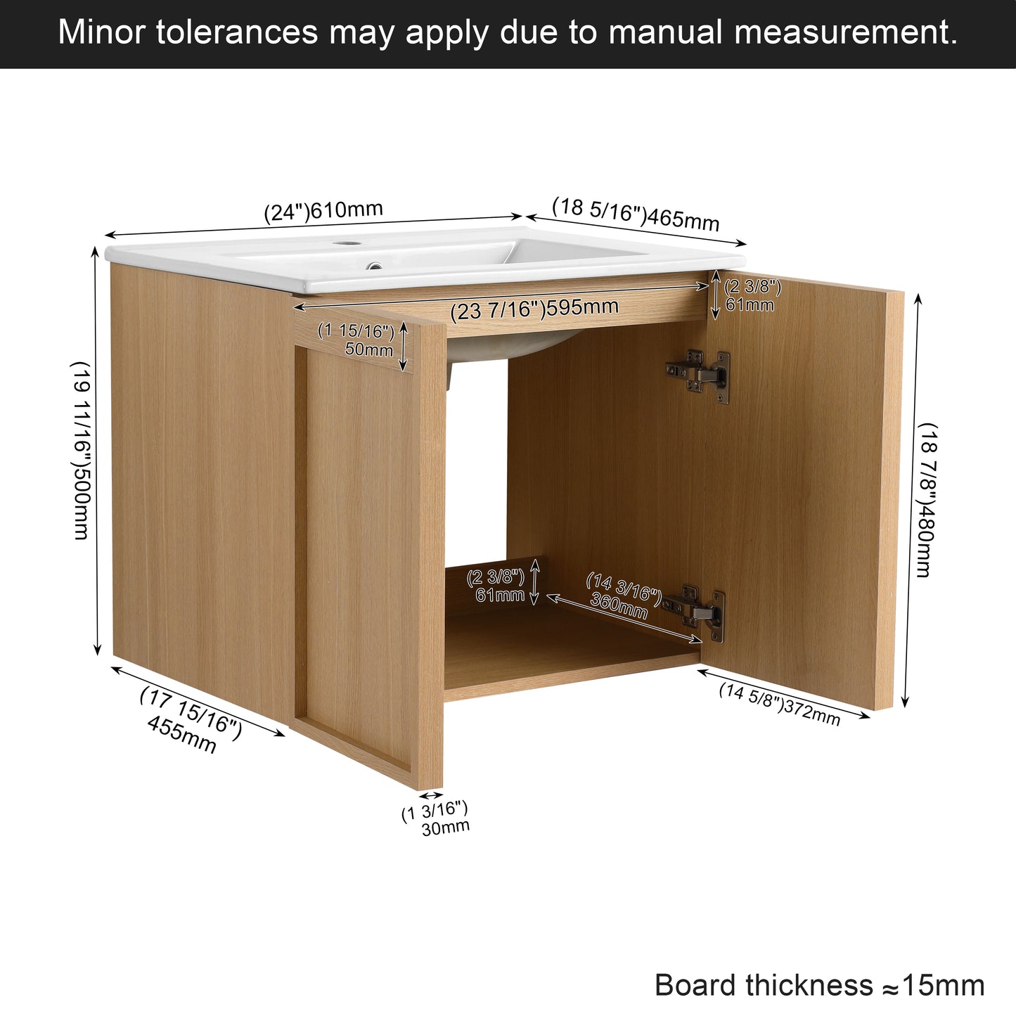24" Wall-Mounted Bathroom Vanity with Sink - Light Oak