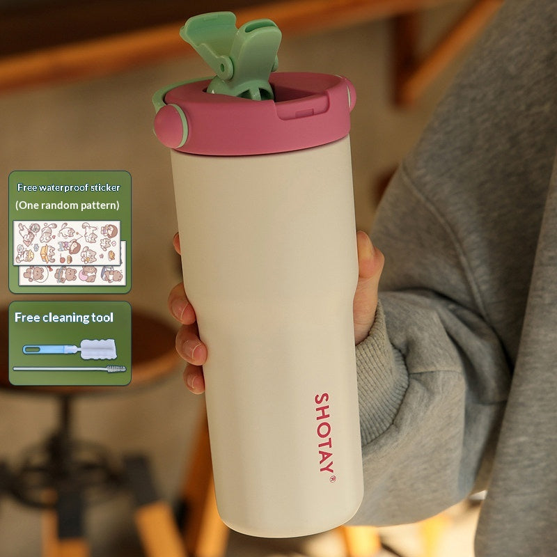 Insulated Stainless Steel Water Cup with Straw for Office & Home - 680mL