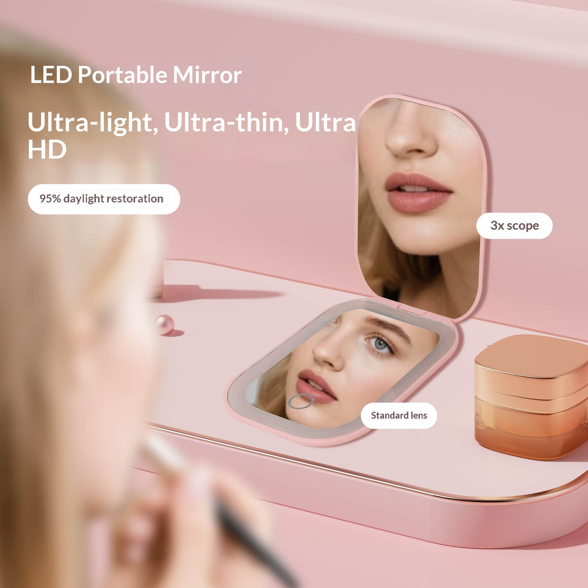 Portable Folding Mirror with 3-Color Backlighting - Compact Vanity Mirror