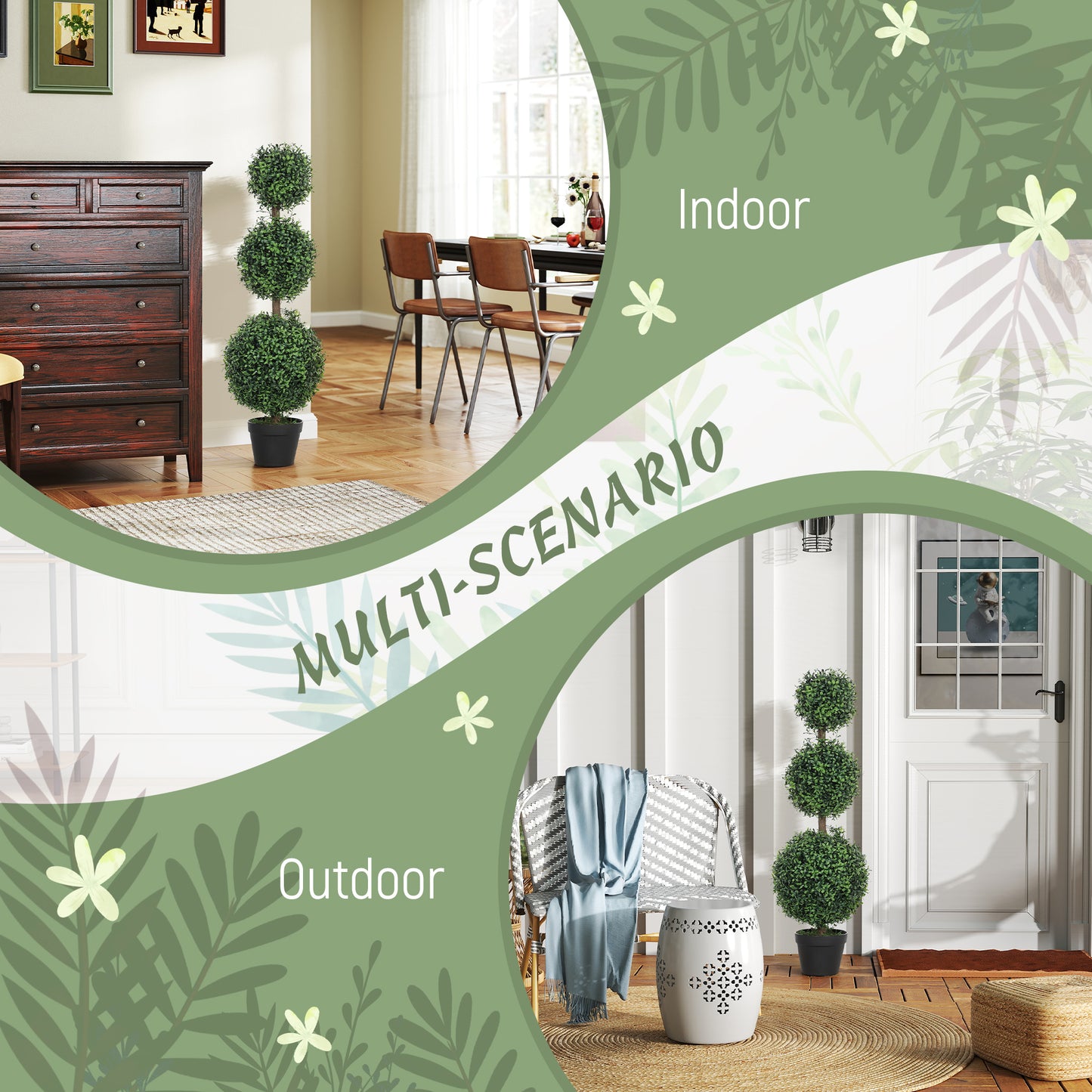 Set of 2 Boxwood Topiary Trees - UV-Protected Faux Plants