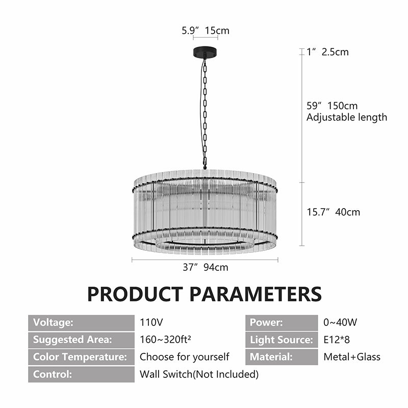 37-Inch Modern Round Chandelier - 2-Tier Water Ripple Crystal