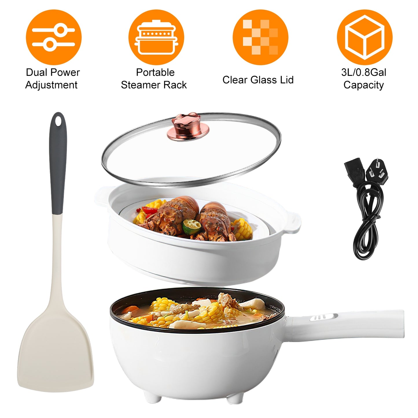 Electric Hot Pot with Steamer - Portable Non-Stick Cooker