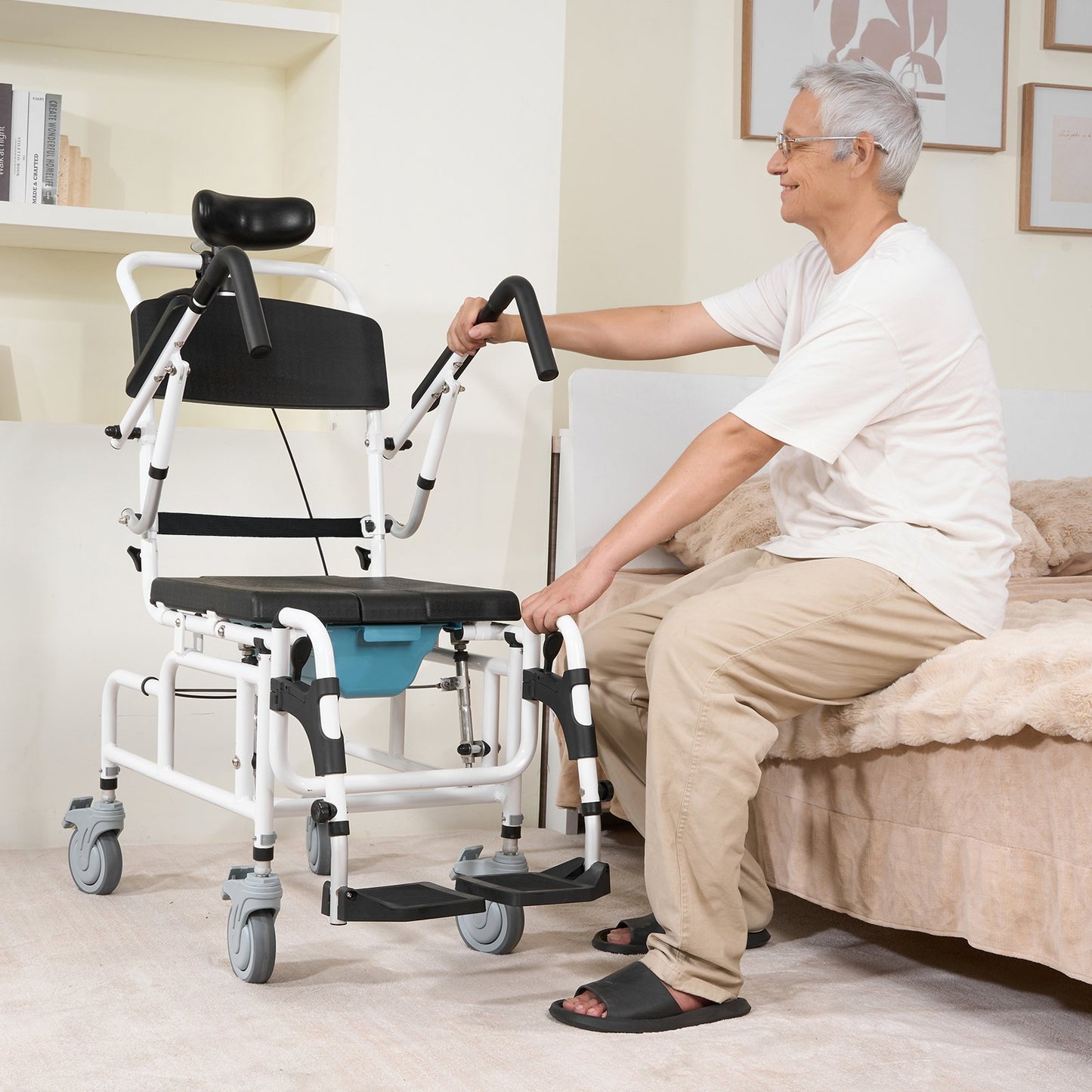 17.5-Inch Aluminum Shower Wheelchair for Disabled Adults with Adjustable Seat