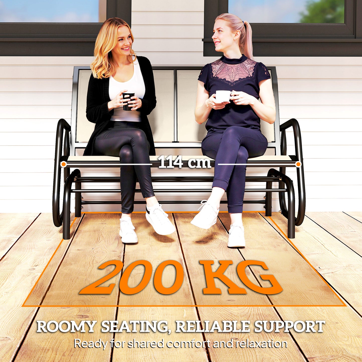 2-Person Outdoor Glider Bench - Beige Double Swing Chair
