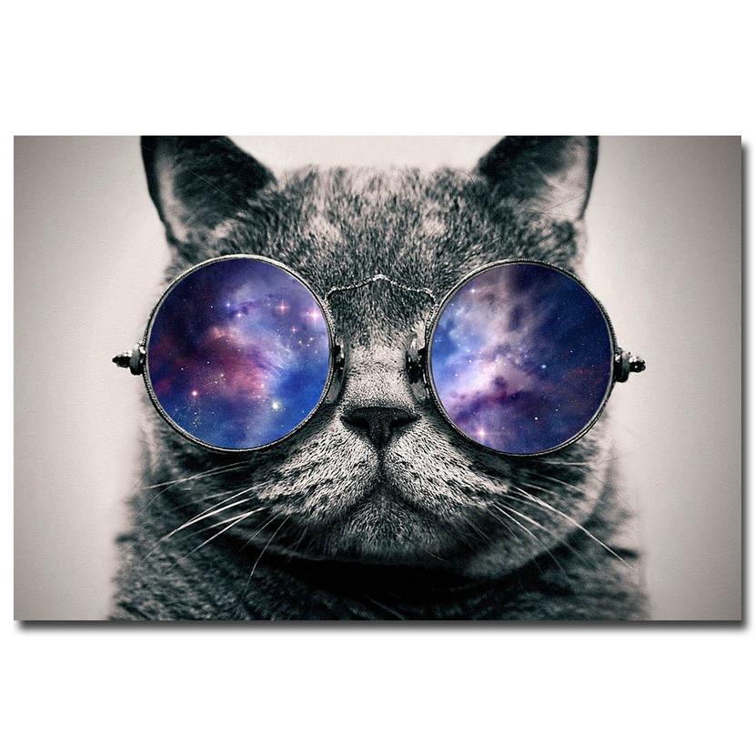 Funny Cat Art Canvas Poster - Galaxy Glasses Cat Wall Decor