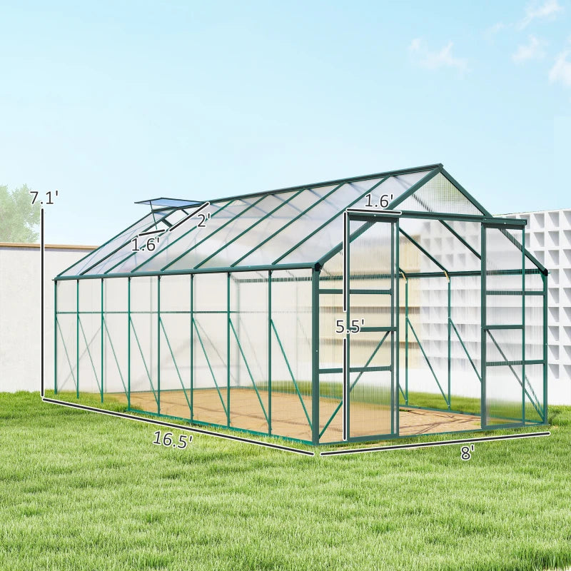Greenhouse Kit with Aluminum Frame, Polycarbonate Panels, Adjustable Roof Vent
