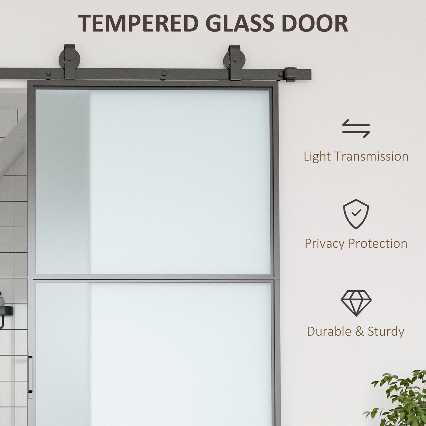 36 x 84-Inch Frosted Tempered Glass Sliding Door Kit with Hardware & Handle - Black