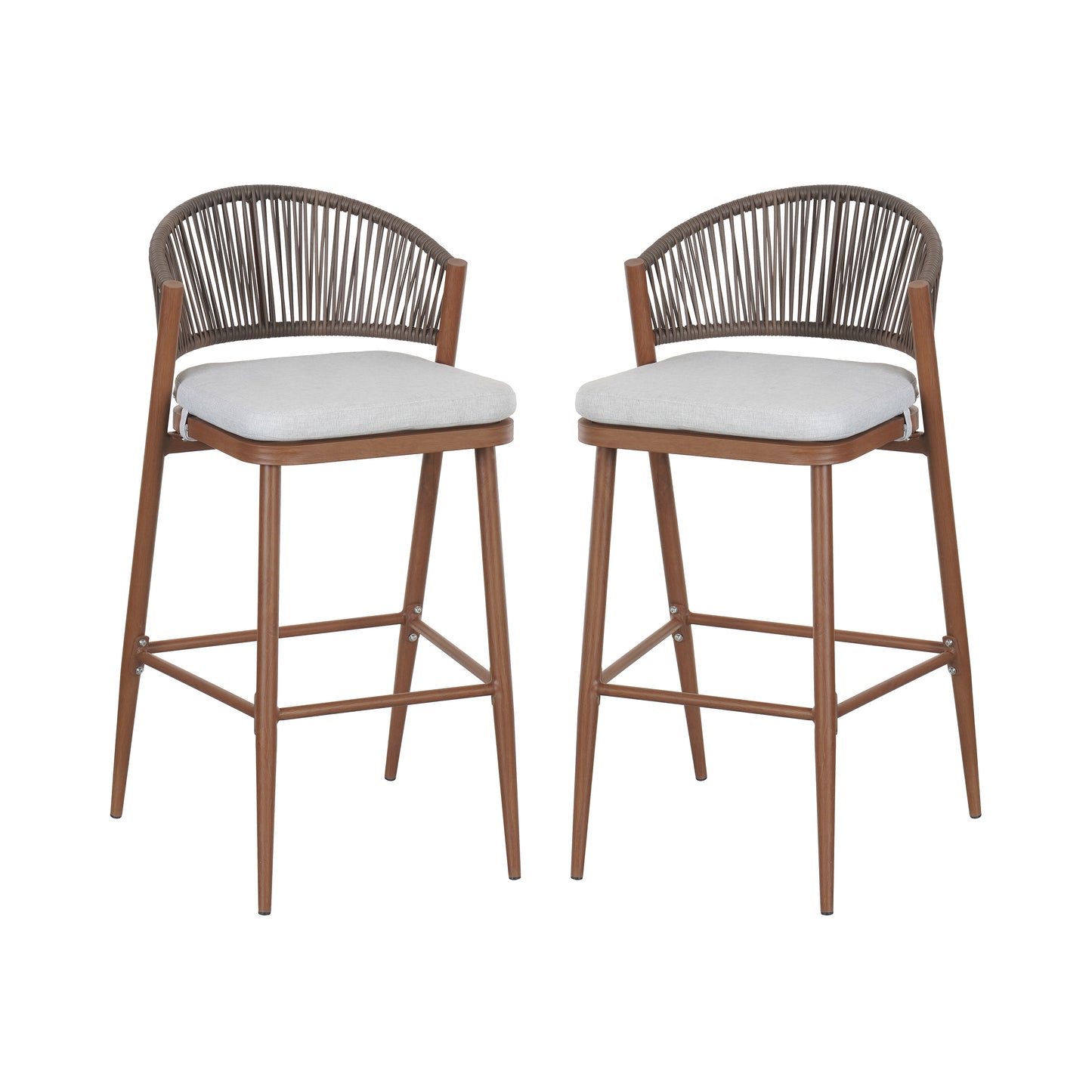 Outdoor 30.25 Seat Height Aluminum Frame Barstools With PE Rattan