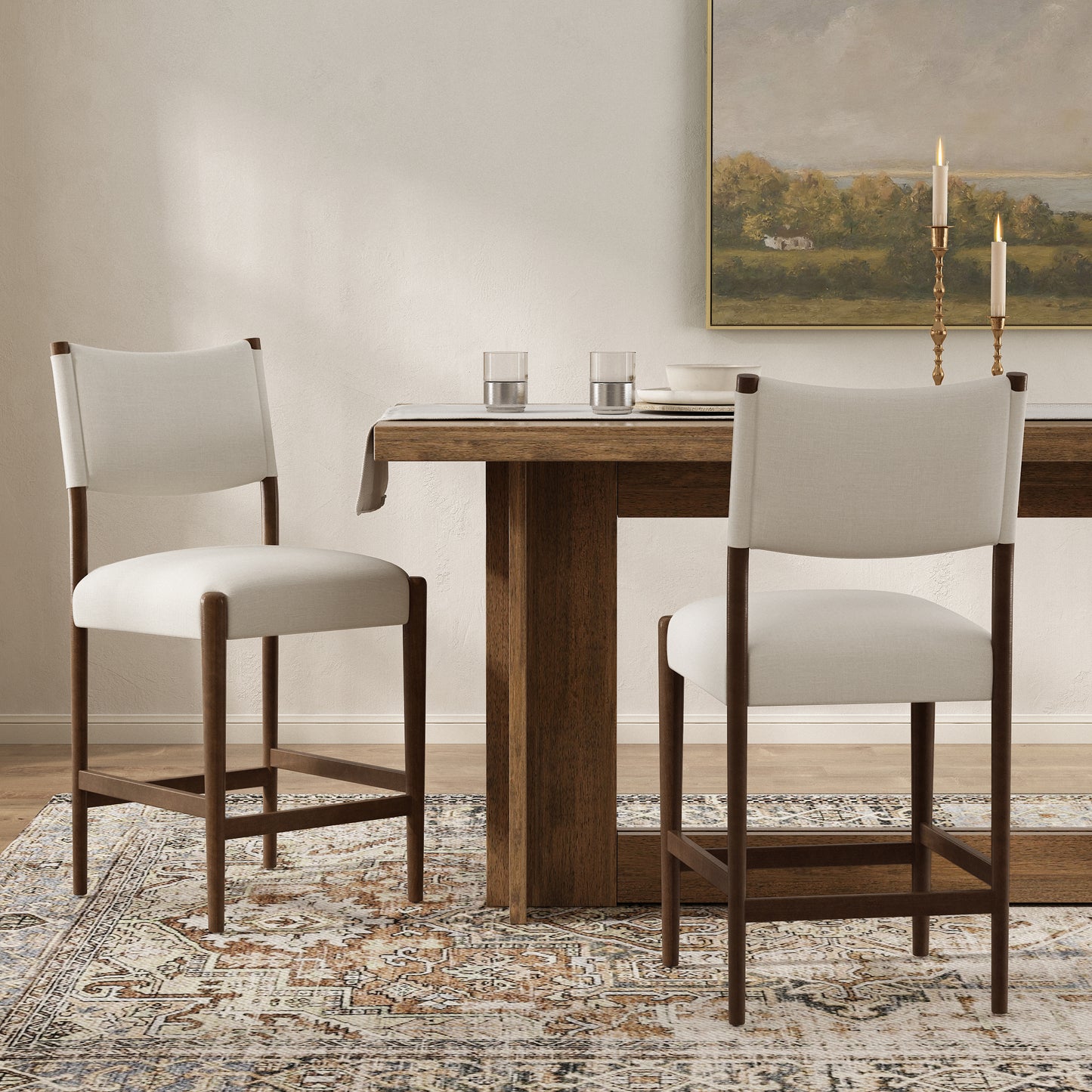 Solid Wood Counter Height Bar Stools Set of 2 - Beige