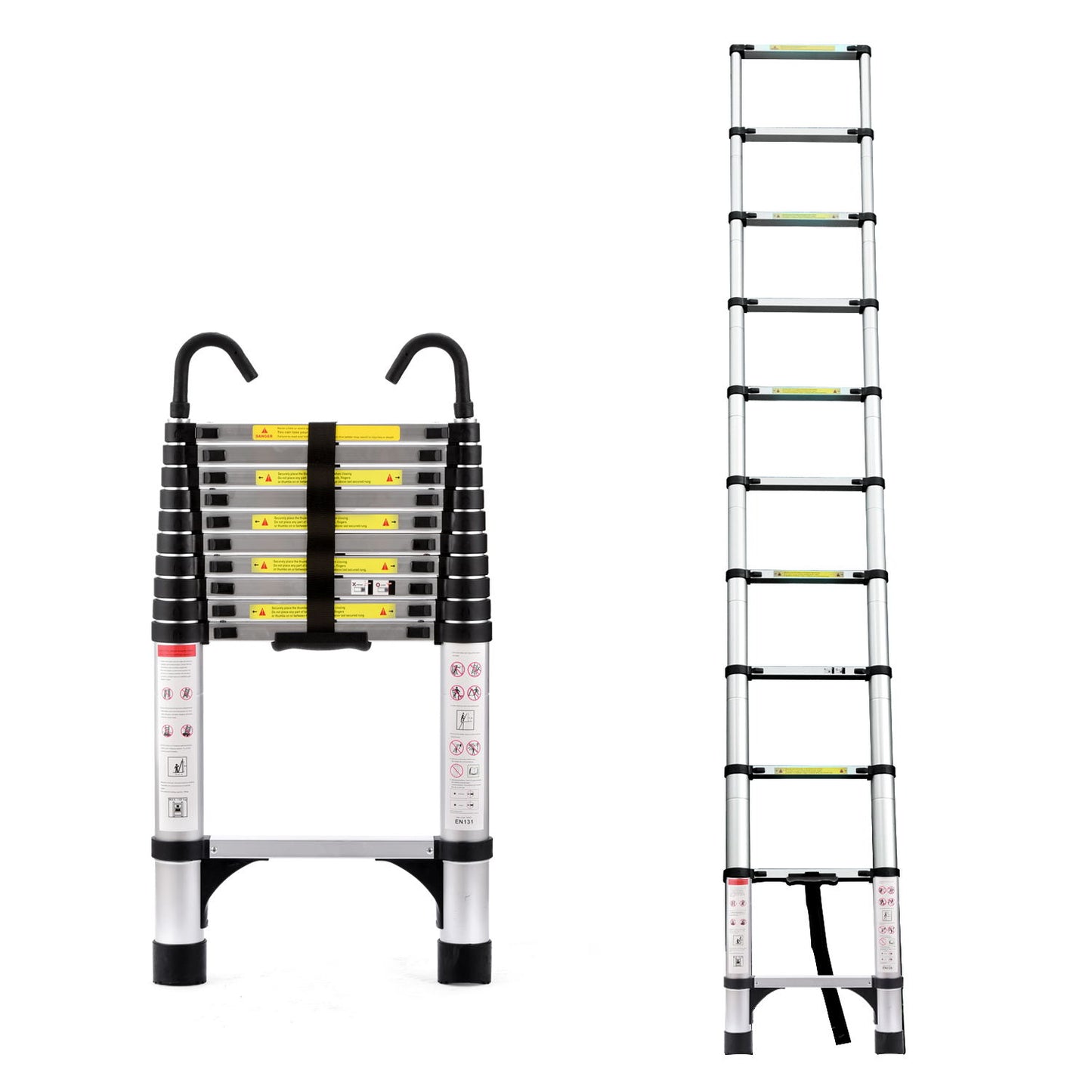 10.5ft Retractable Aluminum Ladder - Multi-Functional Foldable with Hook