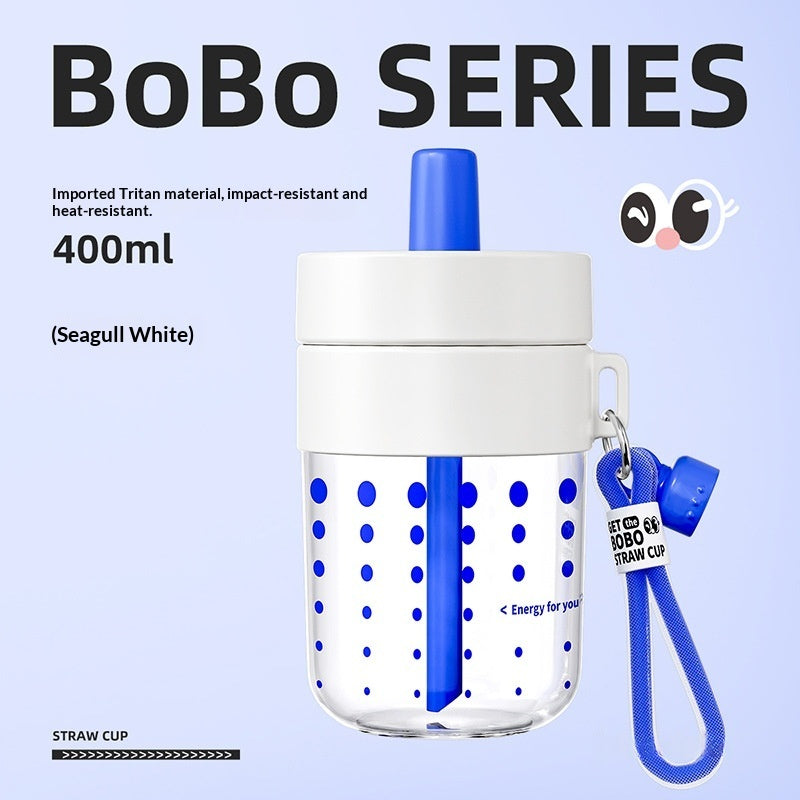 Kids’ Straw Cup with Lid and Strap - 400ml Tritan Wide Mouth Drinking Bottle