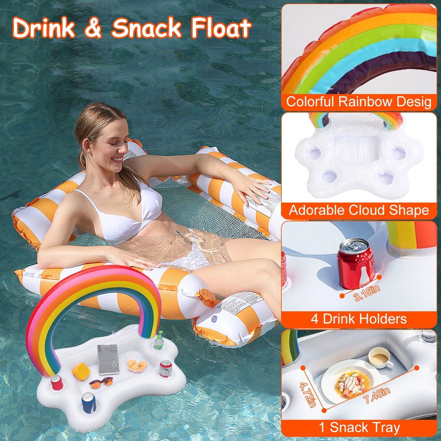 Inflatable Pool Float Set - 2 Hammocks & 1 Drink Float