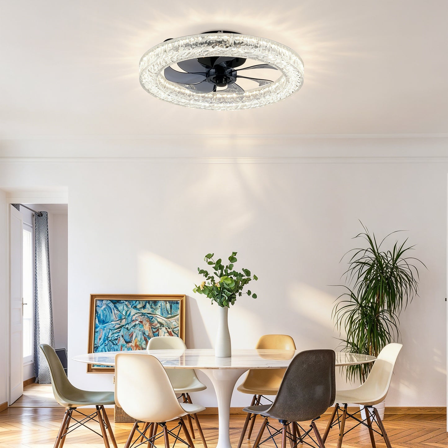 Dimmable Acrylic Ice Brick Ceiling Fan Light - Matte Black