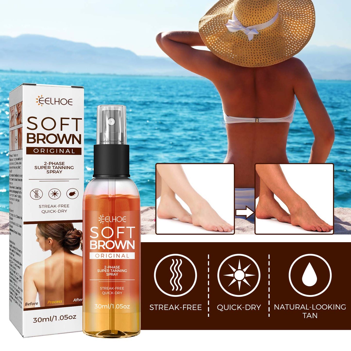 Natural Bronze Tanning Spray - 30ml Sunless Tanning Aid