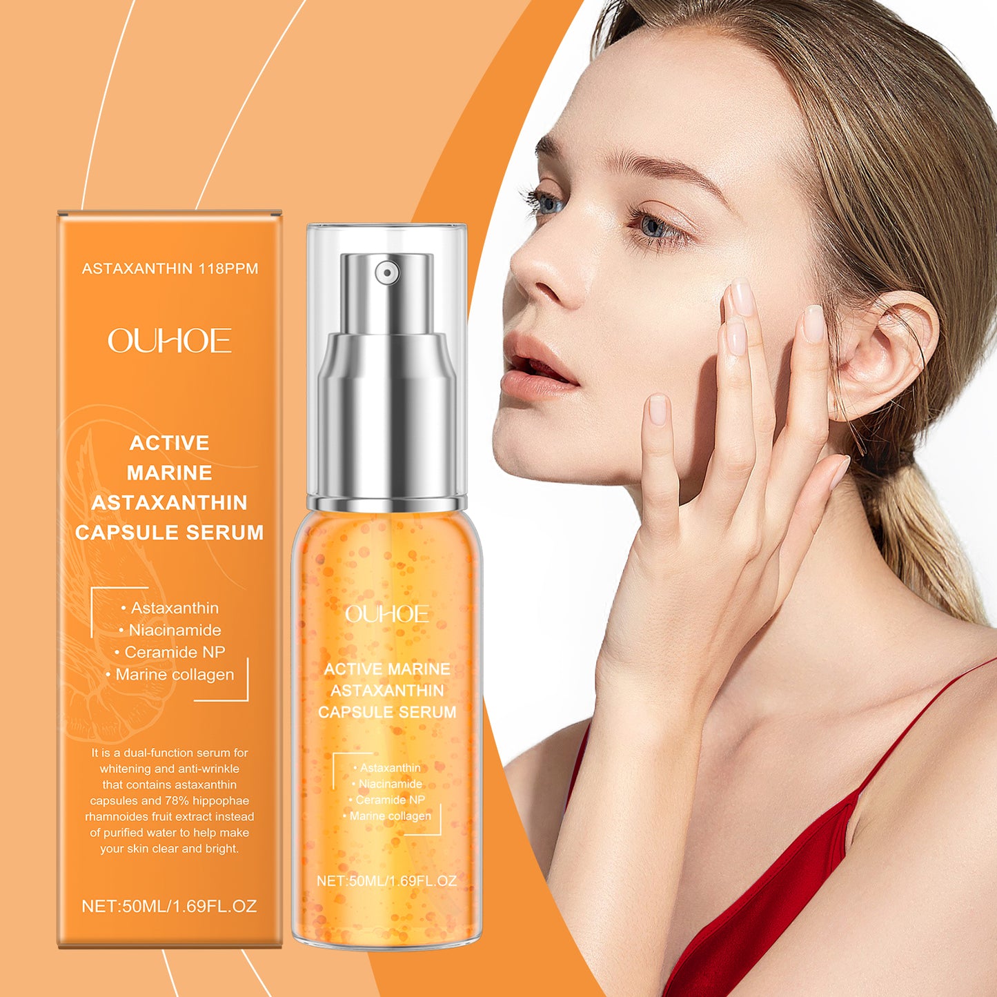 Astaxanthin Facial Essence Serum - Brightening and Hydrating Skin Care 50ml