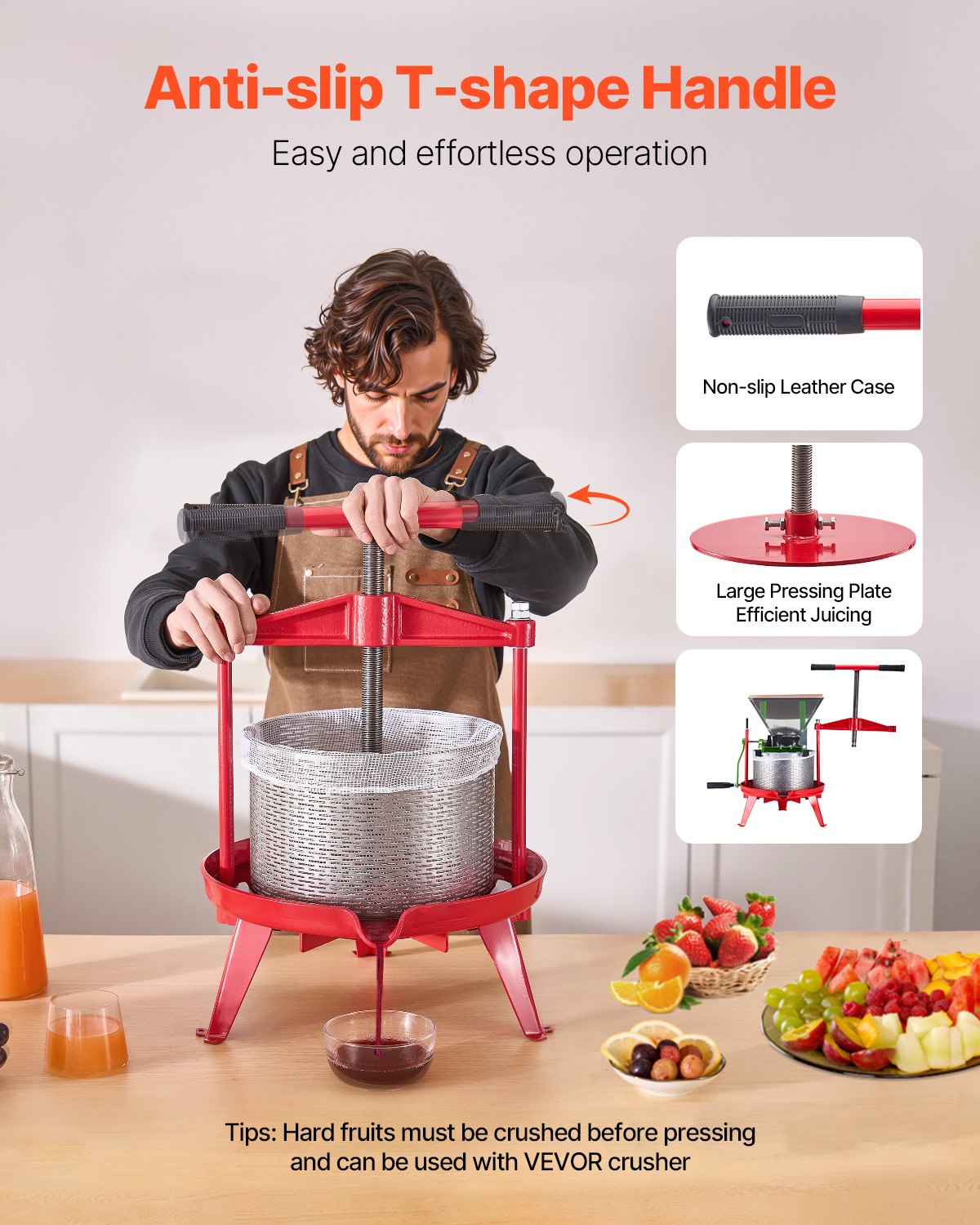 Manual Fruit Wine Press - 2.38 Gallon Stainless Steel Juicer
