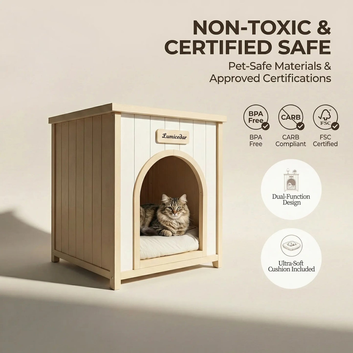 Indoor Wooden Dog House with Removable Cushion - Small Pet Shelter, Scandinavian Design
