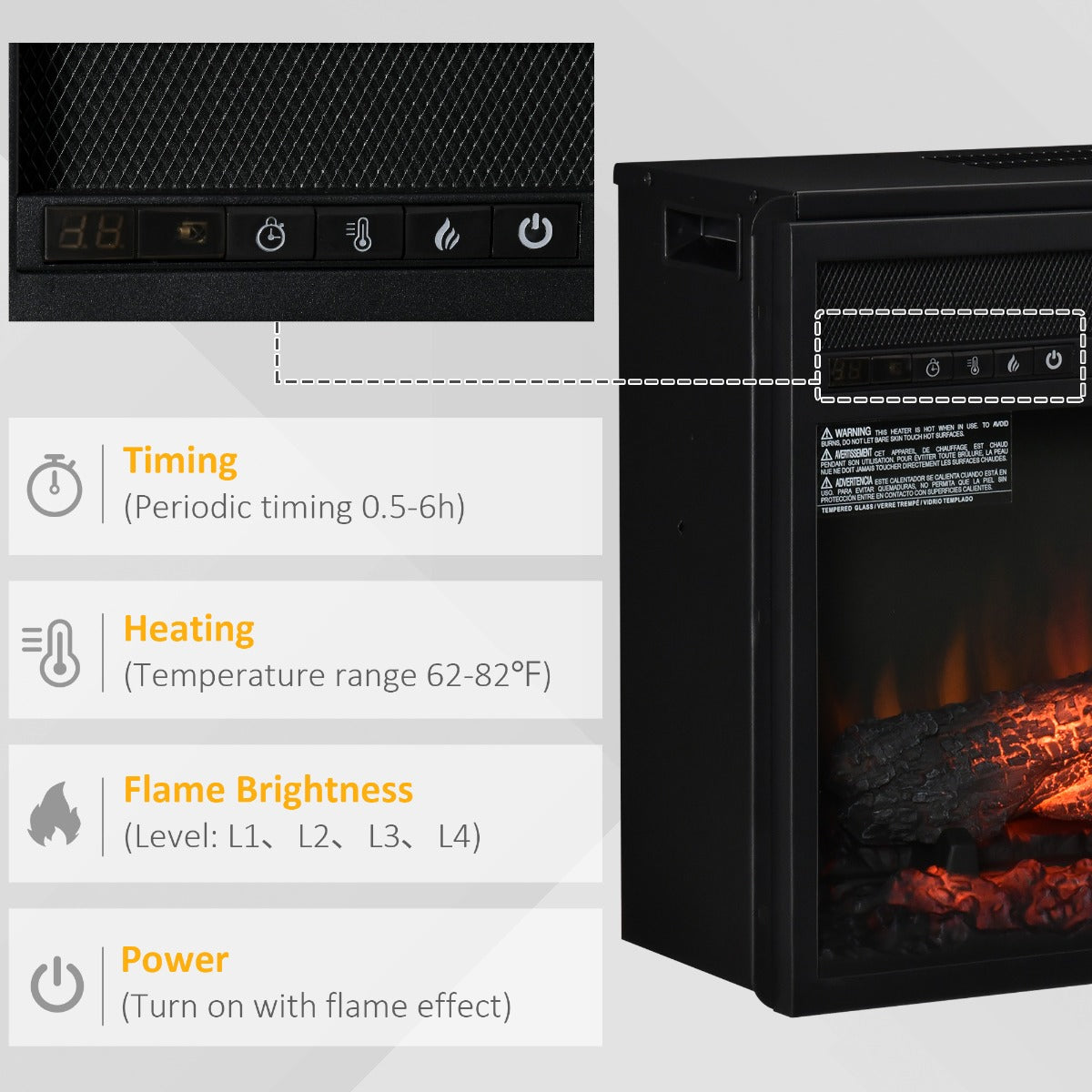 27-Inch Electric Fireplace Insert with Realistic Log Flame, Remote, 1400W Black
