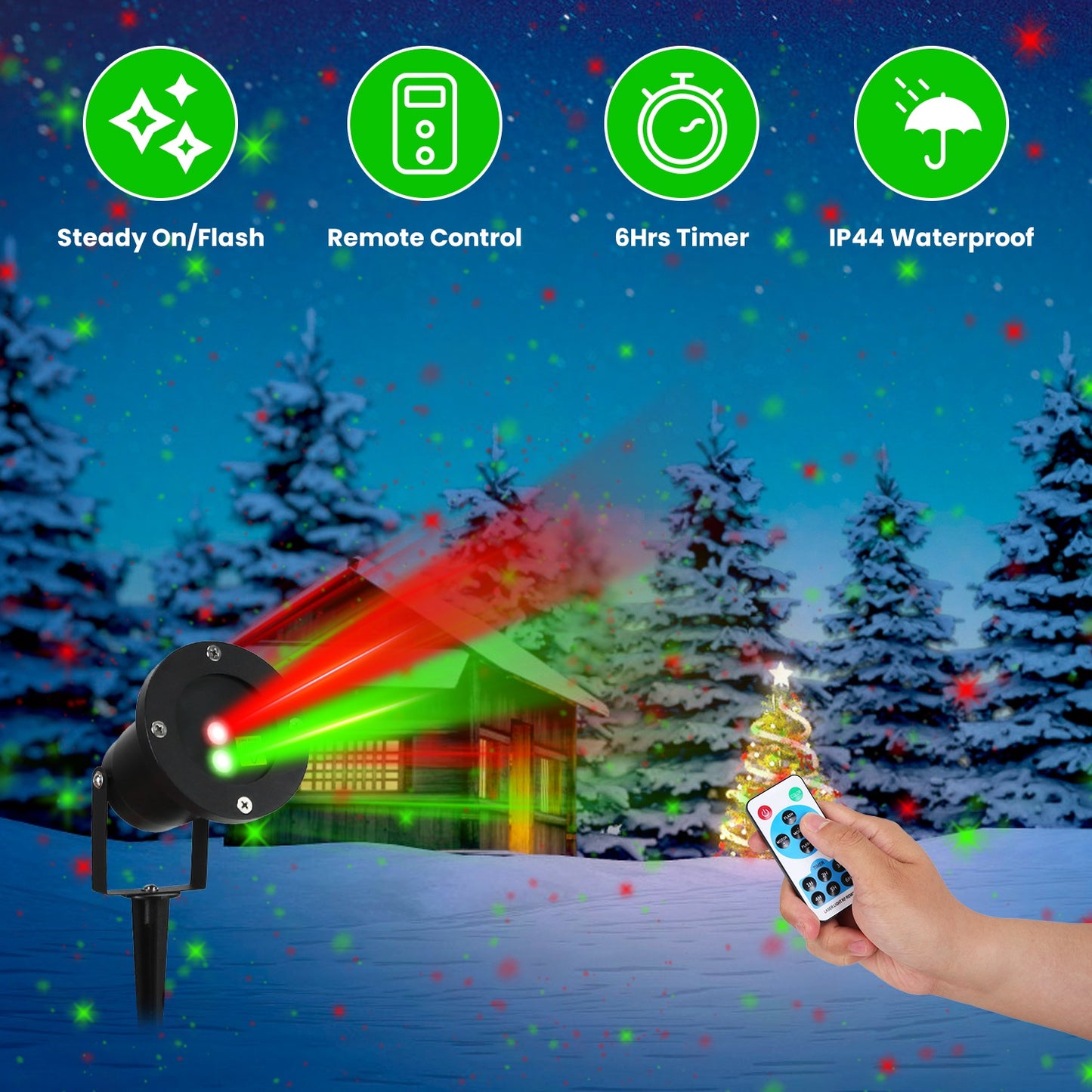 Outdoor Laser Projector Light - Red & Green - 3 Modes, IP44 Waterproof