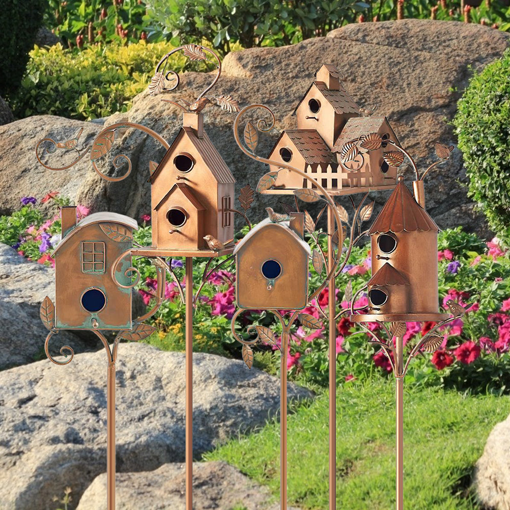 Metal Bird House with Stake - Durable Garden Decor
