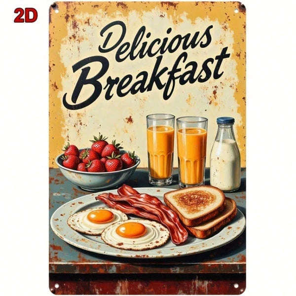Vintage Metal Sign - Fried Eggs, Bacon & Toast Wall Art