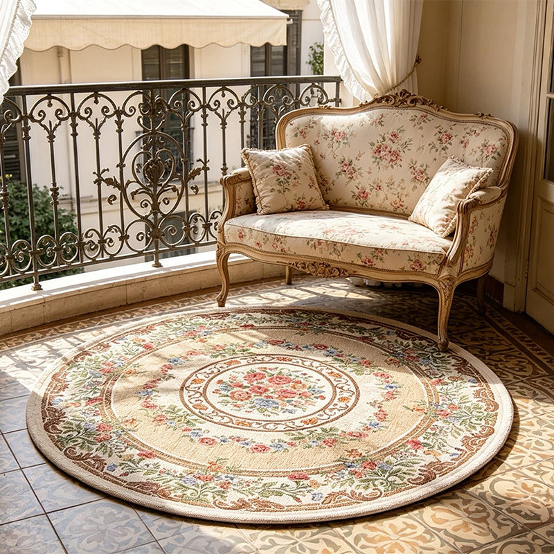 European Retro Style French Pastoral Round Carpet 90cm Dark Beige Floor Mat