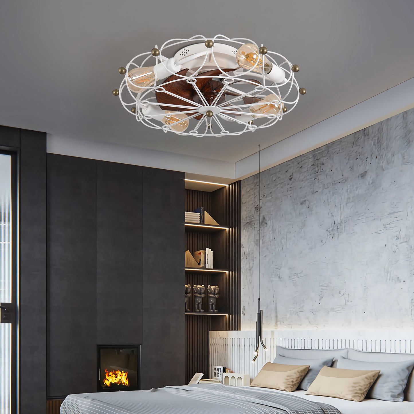 Modern Caged Ceiling Fan with Lights and Remote Control