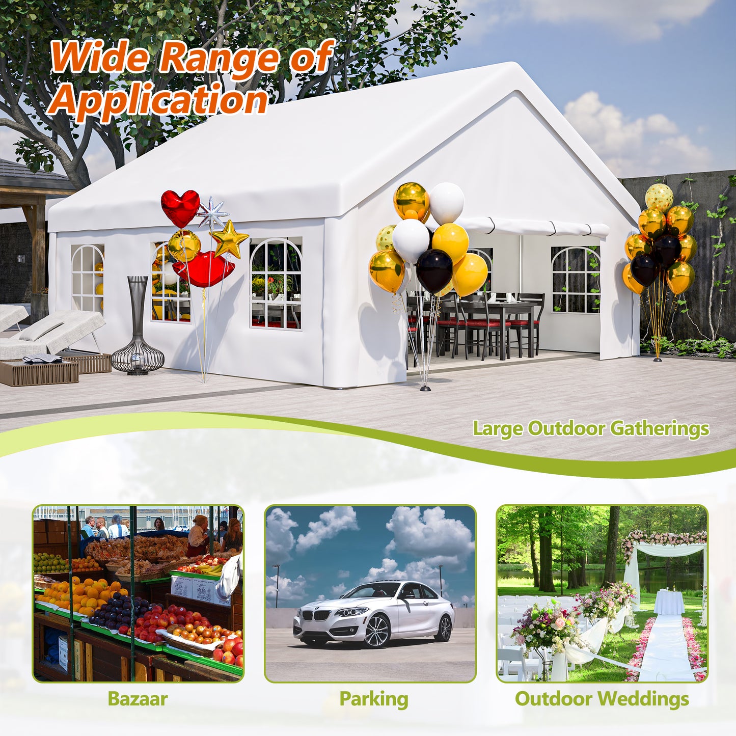 20x20 FT Outdoor Party Tent with Removable Sidewalls - White