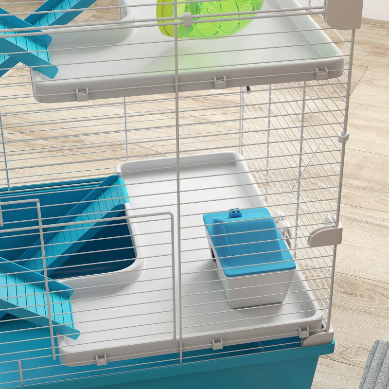 Multi-Tier Hamster Cage with Tubes and Accessories - Light Blue