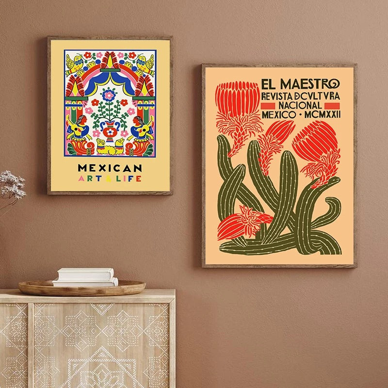 Mexican Retro Floral Canvas Wall Art - Modern Home & Garden Decor