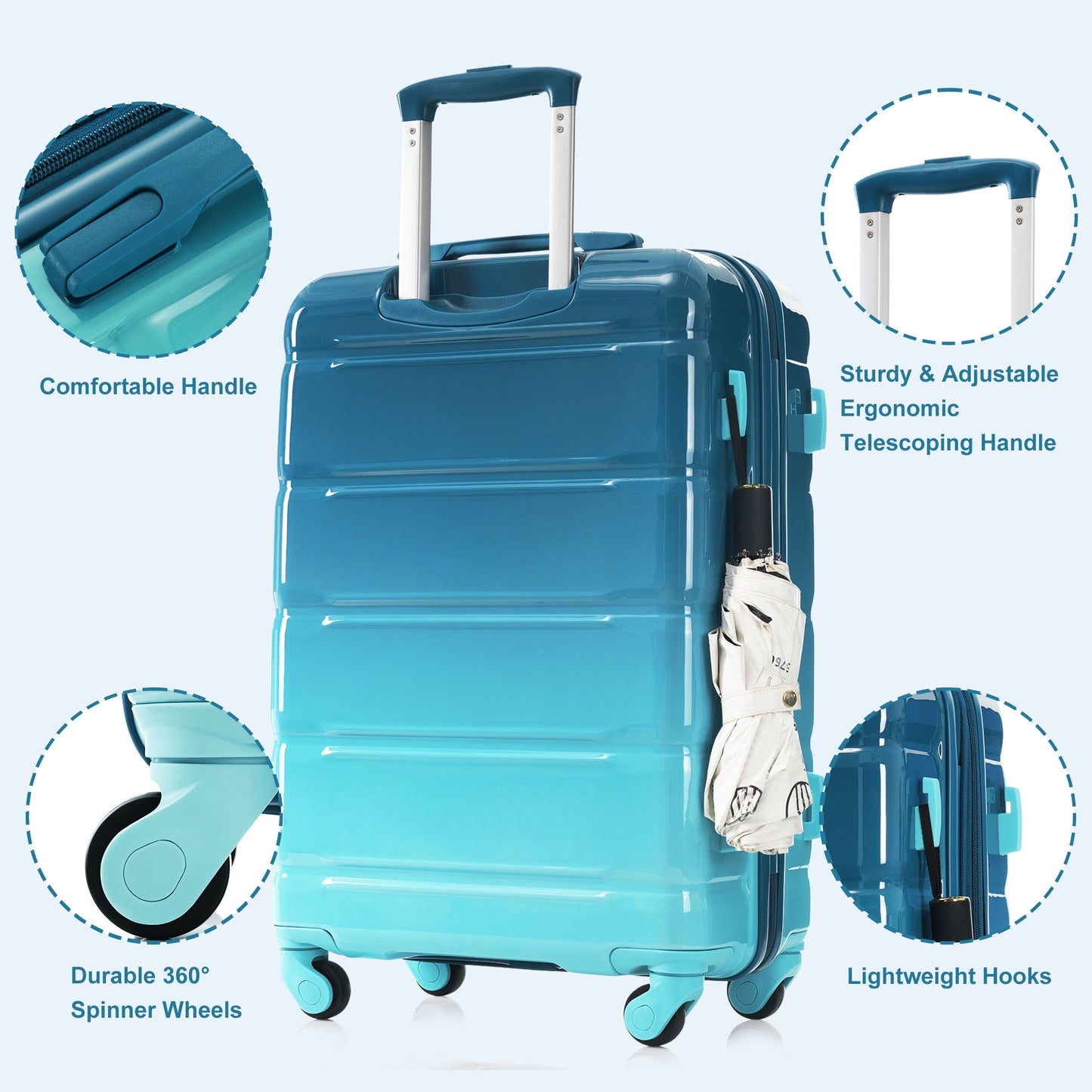 20-Inch Carry-On Luggage Set with USB Port - Blue