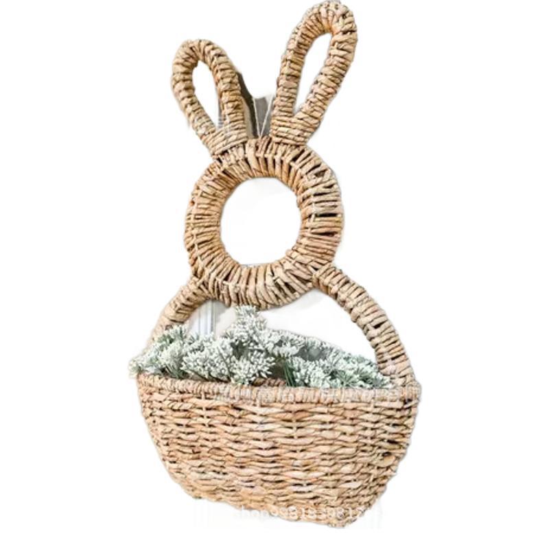 Rattan-Style Rabbit Ear Flower Basket Handmade Home Decor