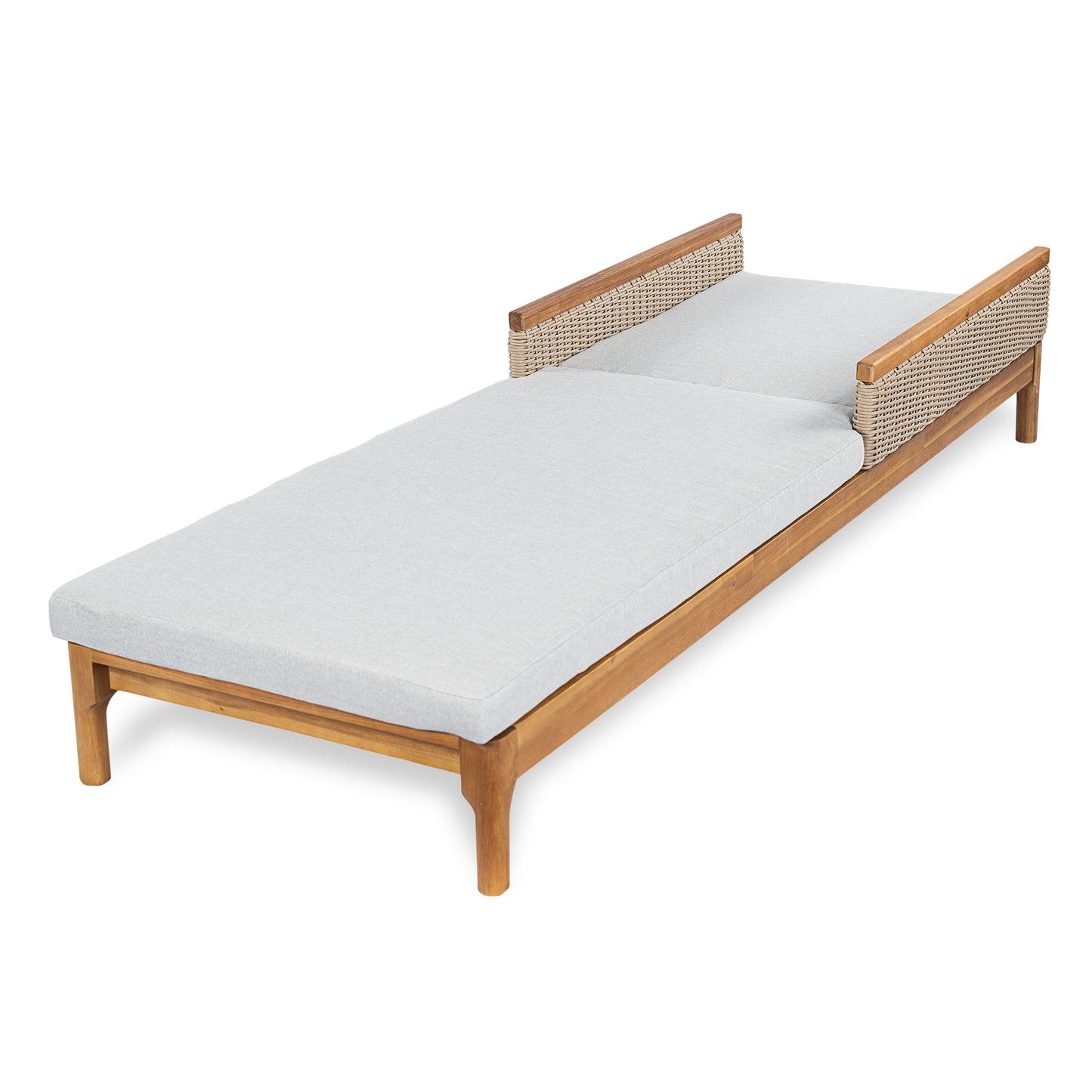 Acacia Wood Sun Chaise Lounger with Grey Cushions - 76.8"