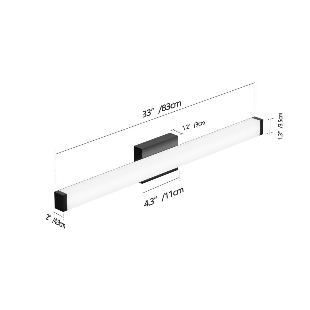 Modern Black Bathroom Vanity Light - 33 Inch LED Fixture