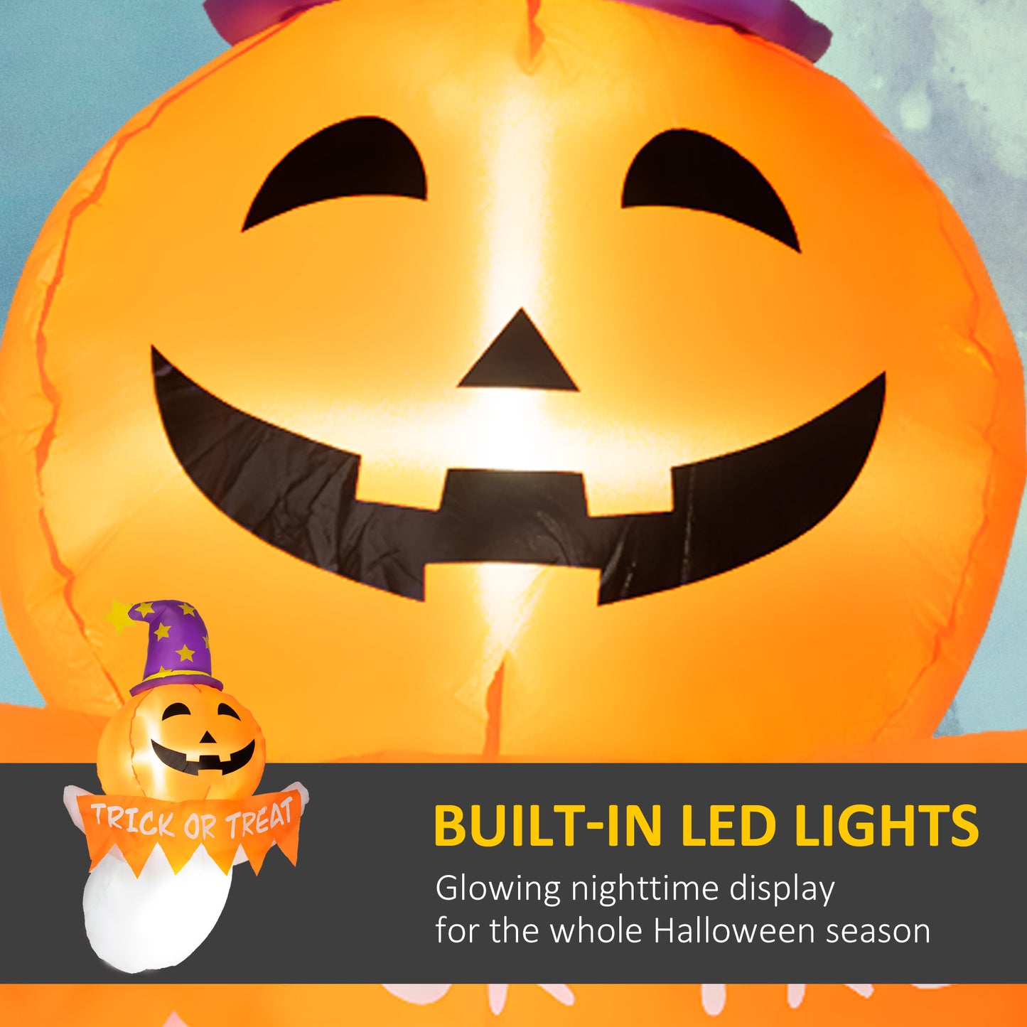 Inflatable Halloween Ghost Window Sticker with LED Lights - Orange