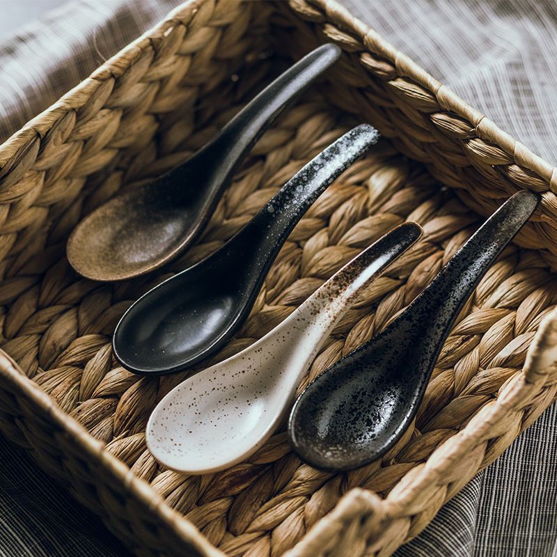 Ceramic Ramen Noodle Spoon - Bent Chinese Style Kitchen Utensil