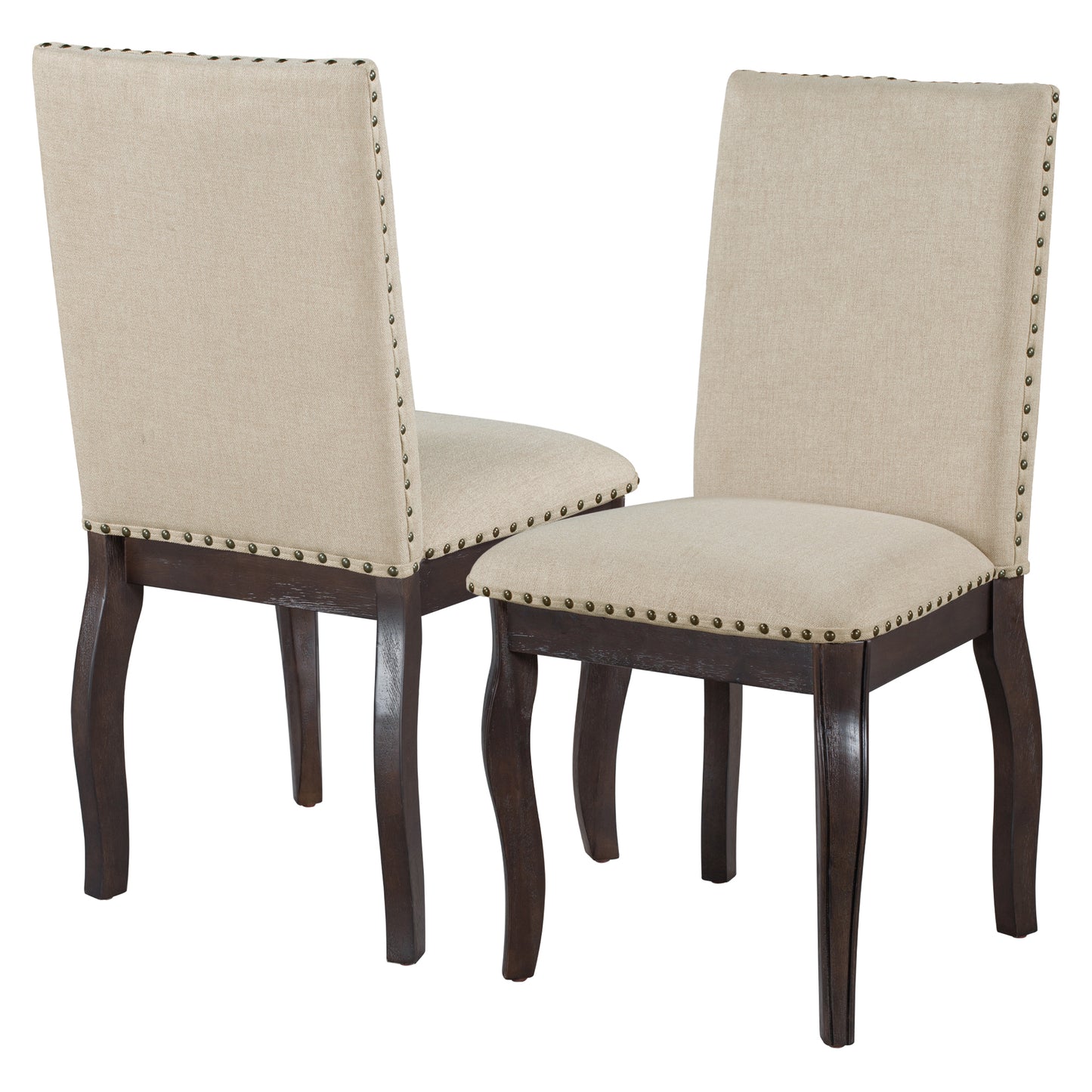 Set of 2 Wood Upholstered Dining Chairs with Nailhead - Espresso