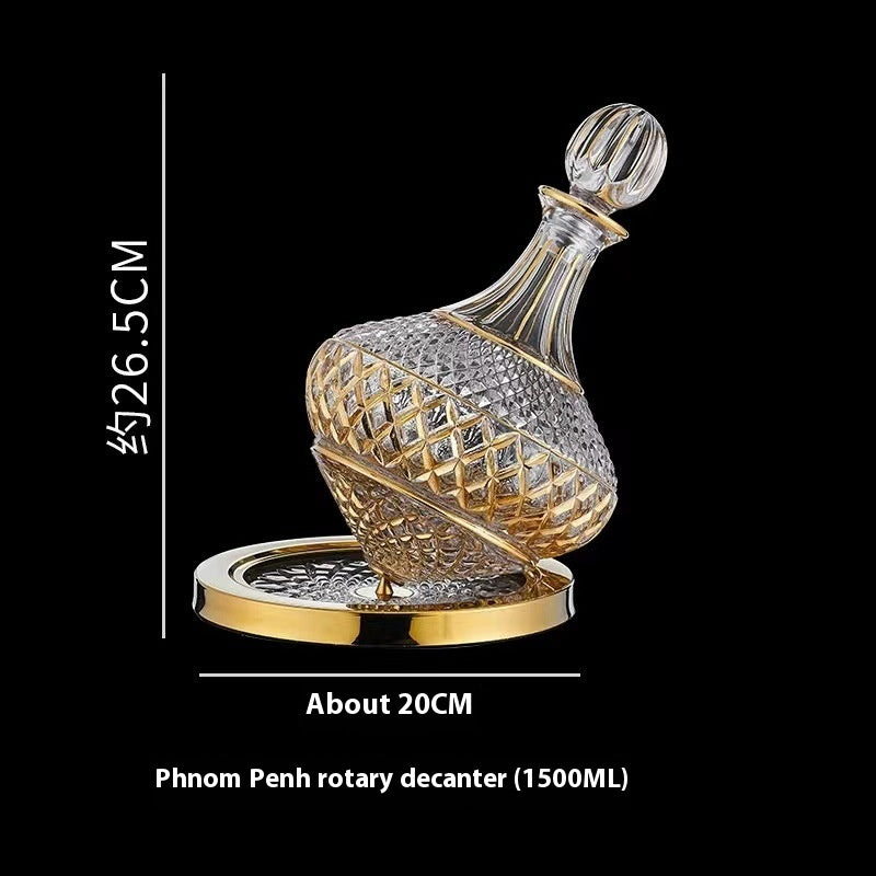 Luxury 1.5L Rotating Crystal Wine Decanter with Mirror Finish - Gift Bar Decor
